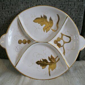 Vintage Italian Pottery Tray Platter White Gold Grapes Vines Wine Made in Italy